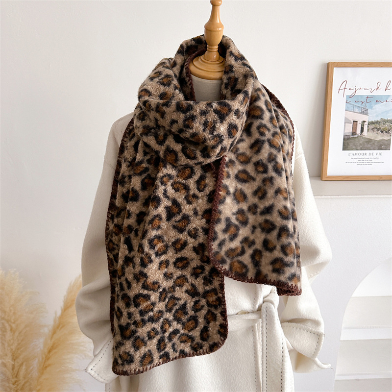 Woven Scarf Blanket - Sciarpa Leopardata Autunno Inverno da Donna,