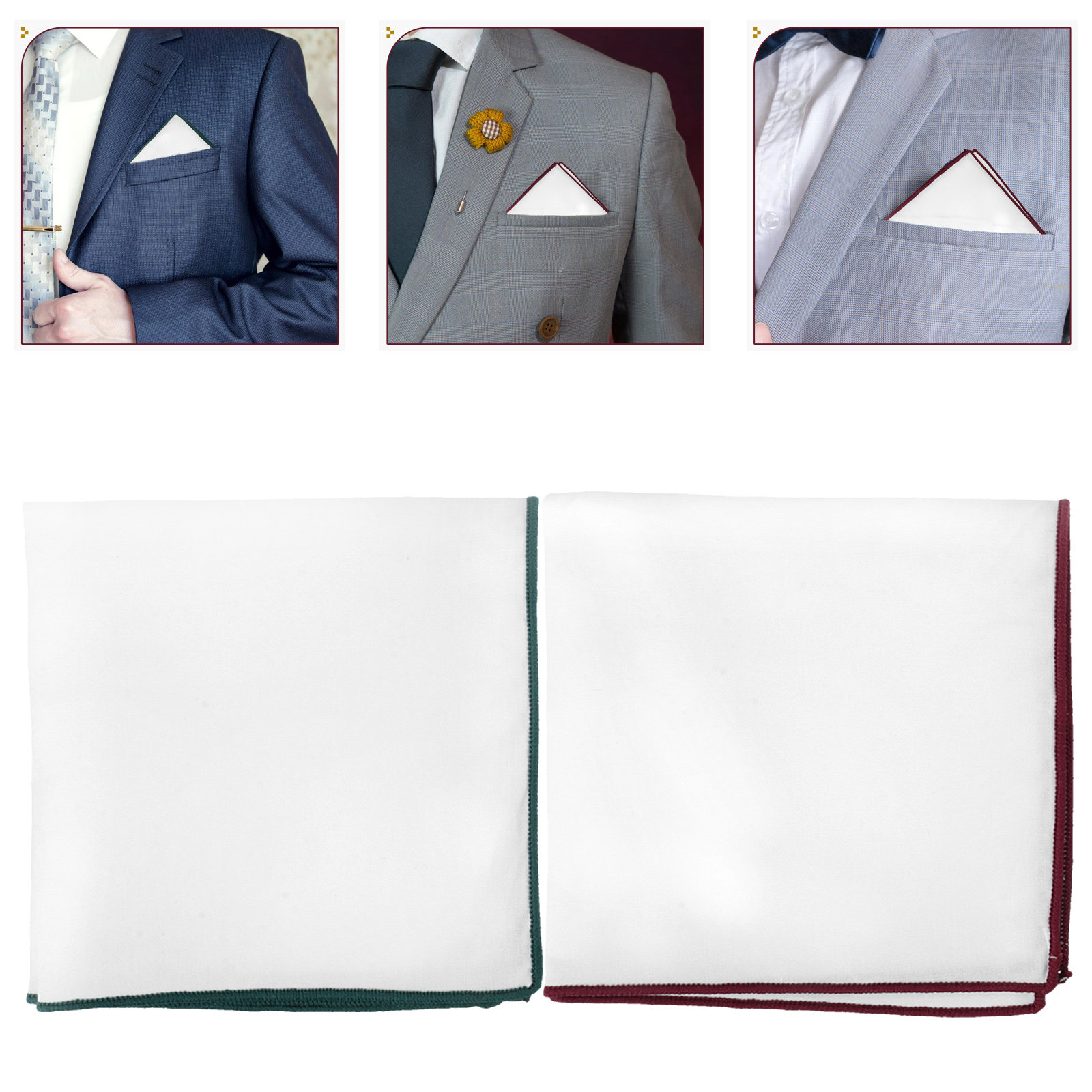 Handkerchief Cotton Men - 2 fazzoletti da taschino bianchi, semplici,